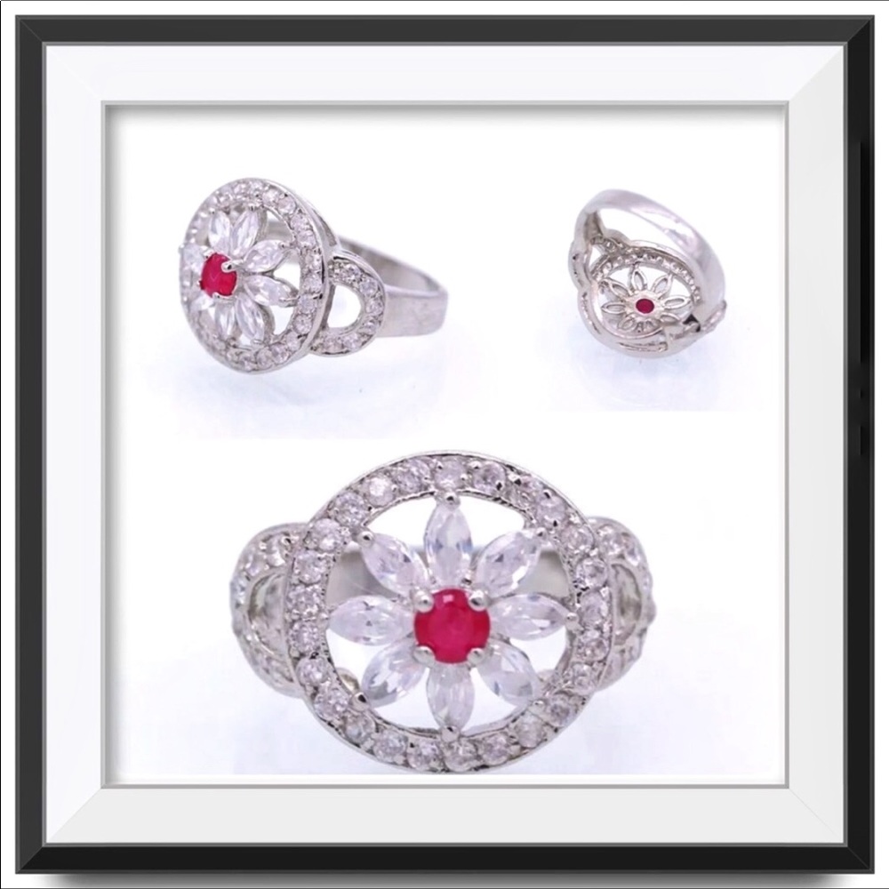 Silver Plated Red Ruby Fashion Ring